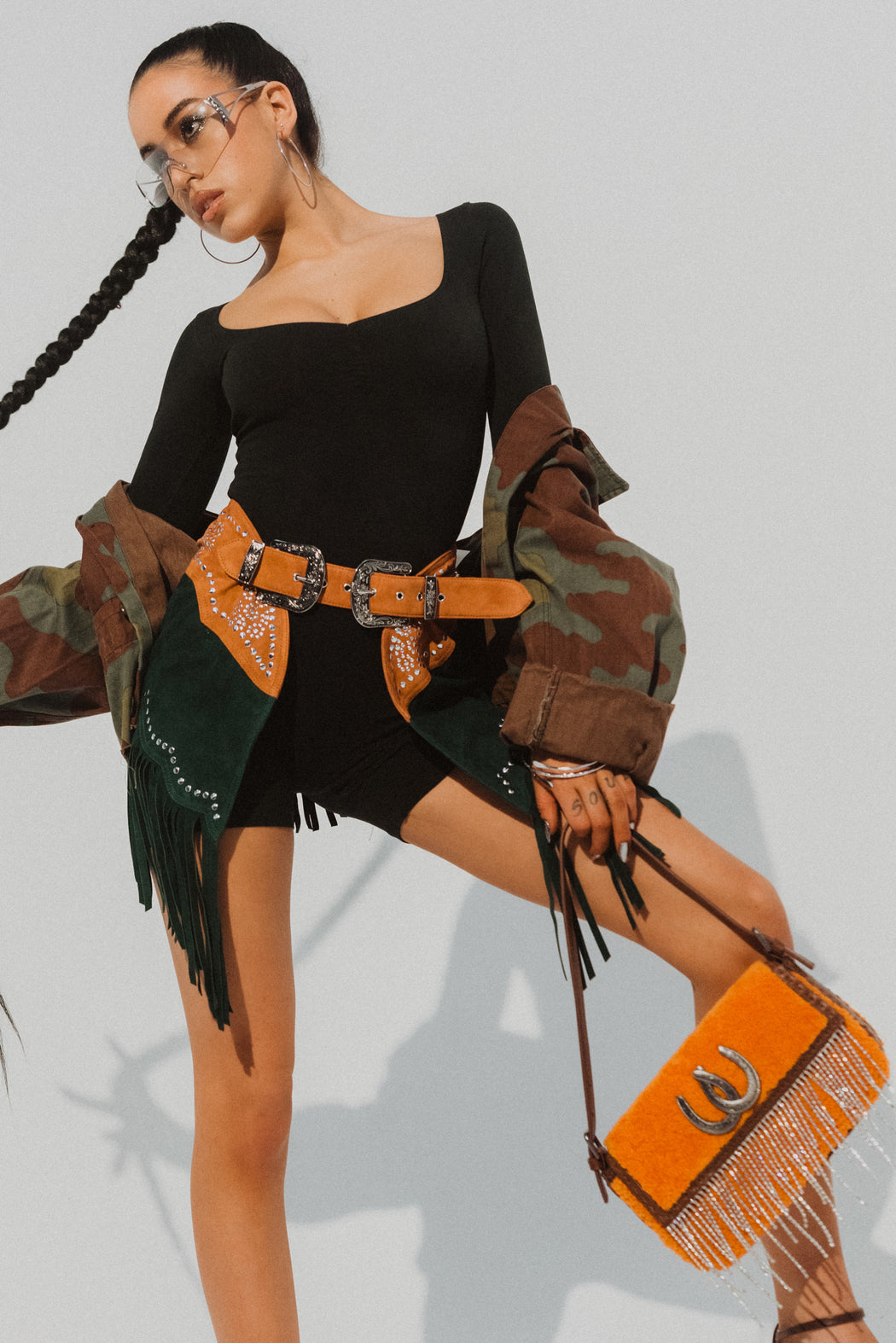 SHEARLING DISCO SHOULDER BAG