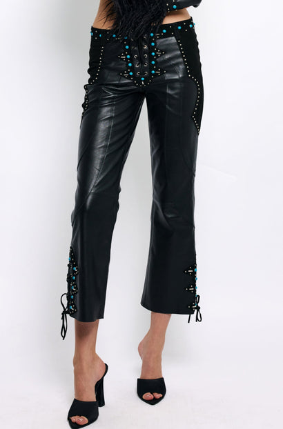 BLACK LEATHER RECORD PANT