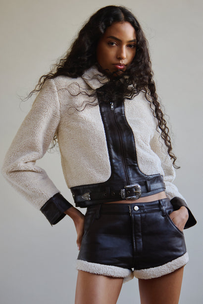 FAUX SHEARLING LEATHER SHORTS