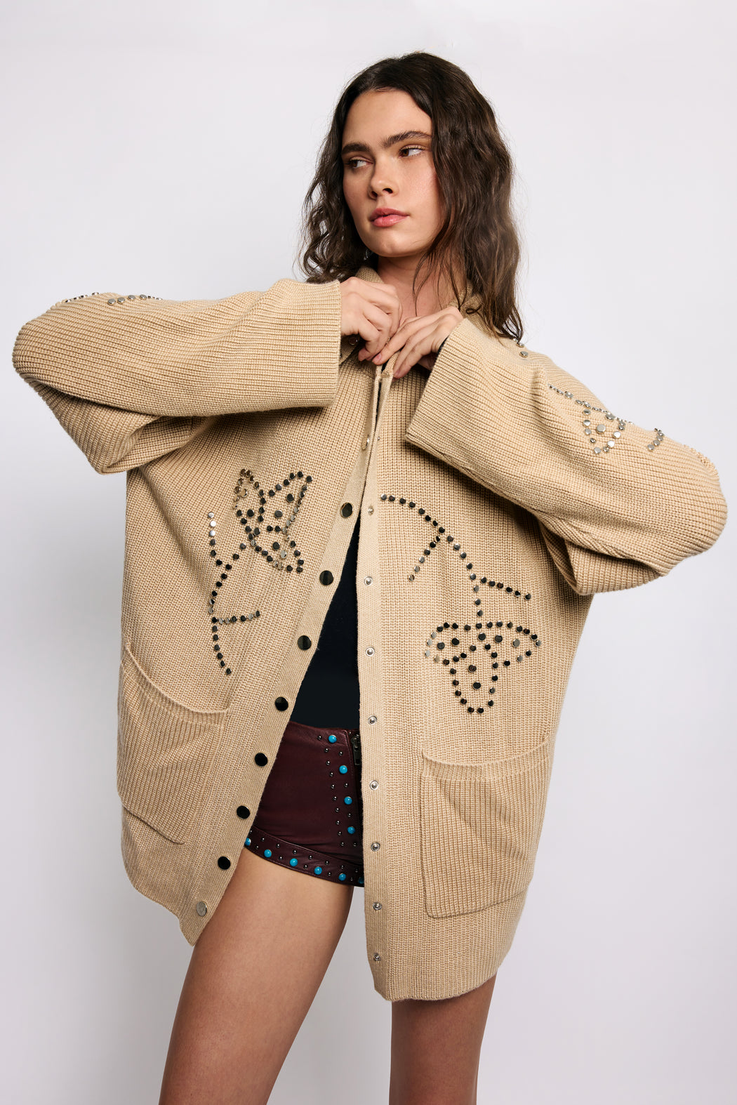 POSSIBILITIES STUDDED CARDIGAN