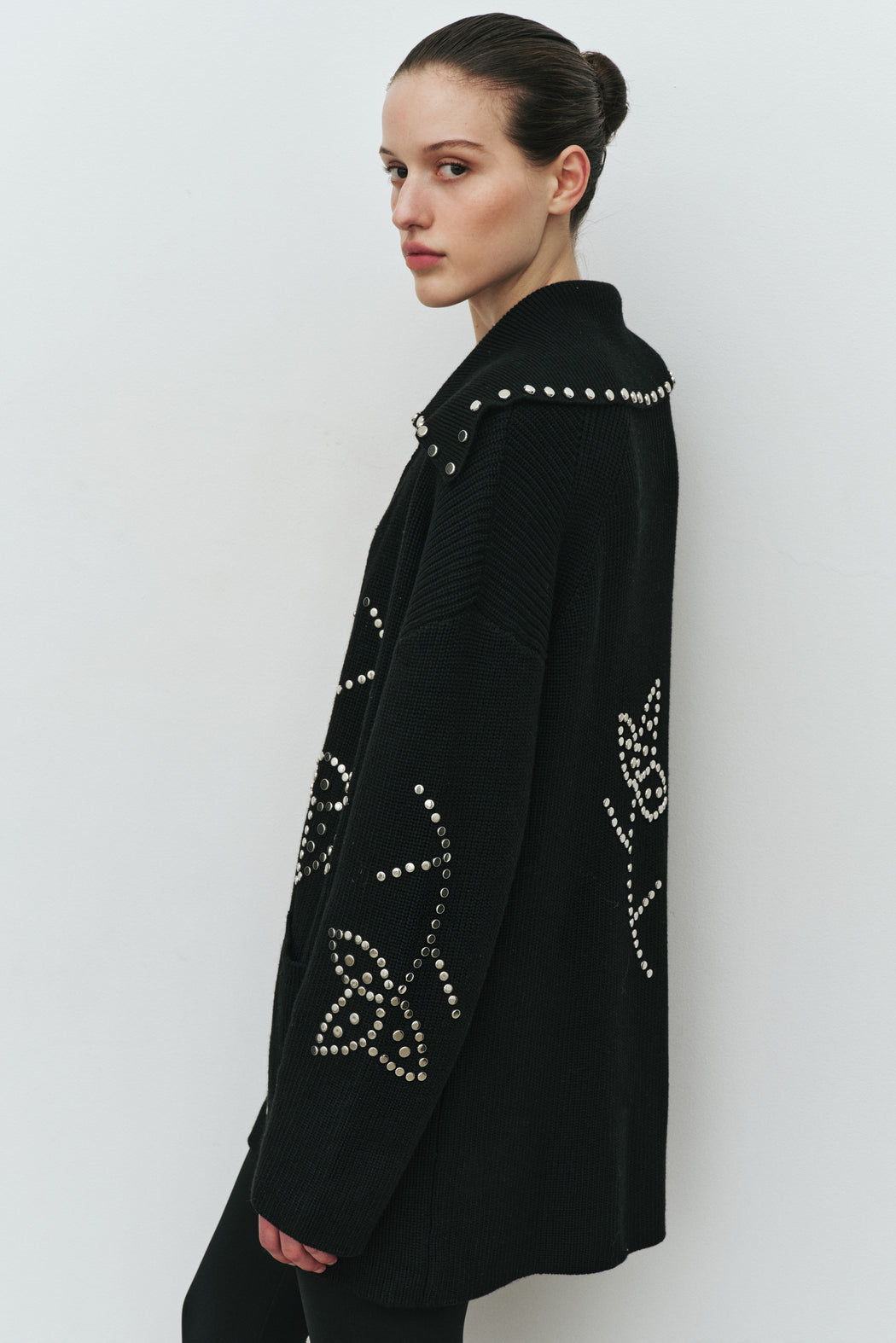 BLACK POSSIBILITIES STUDDED CARDIGAN