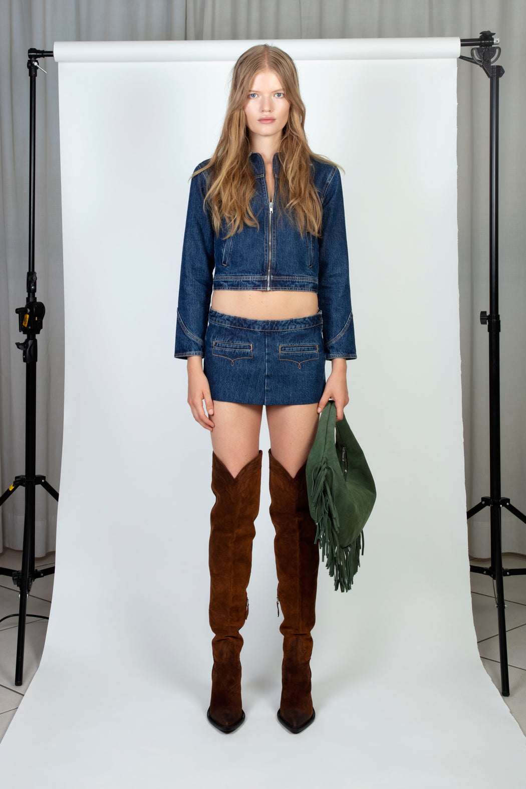 FRINGE SUEDE HOBO BAG IN MOSS