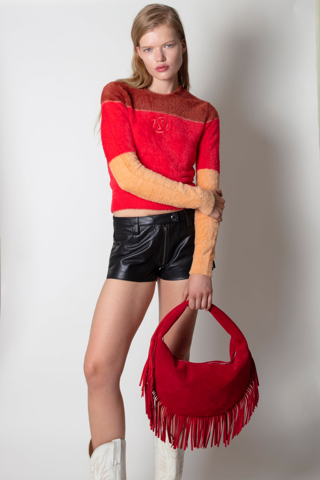 FRINGE SUEDE HOBO BAG IN RED