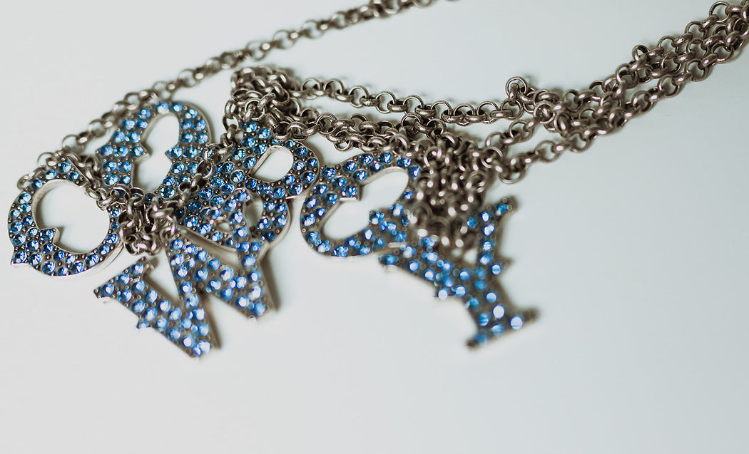 BLUE RHINESTONE COWBOY CHAIN BELT