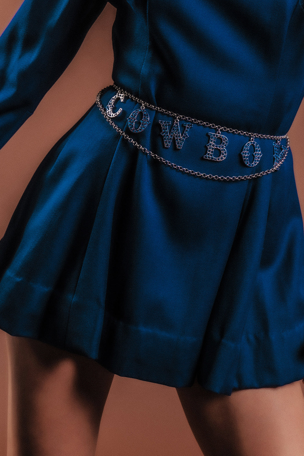 BLUE RHINESTONE COWBOY CHAIN BELT