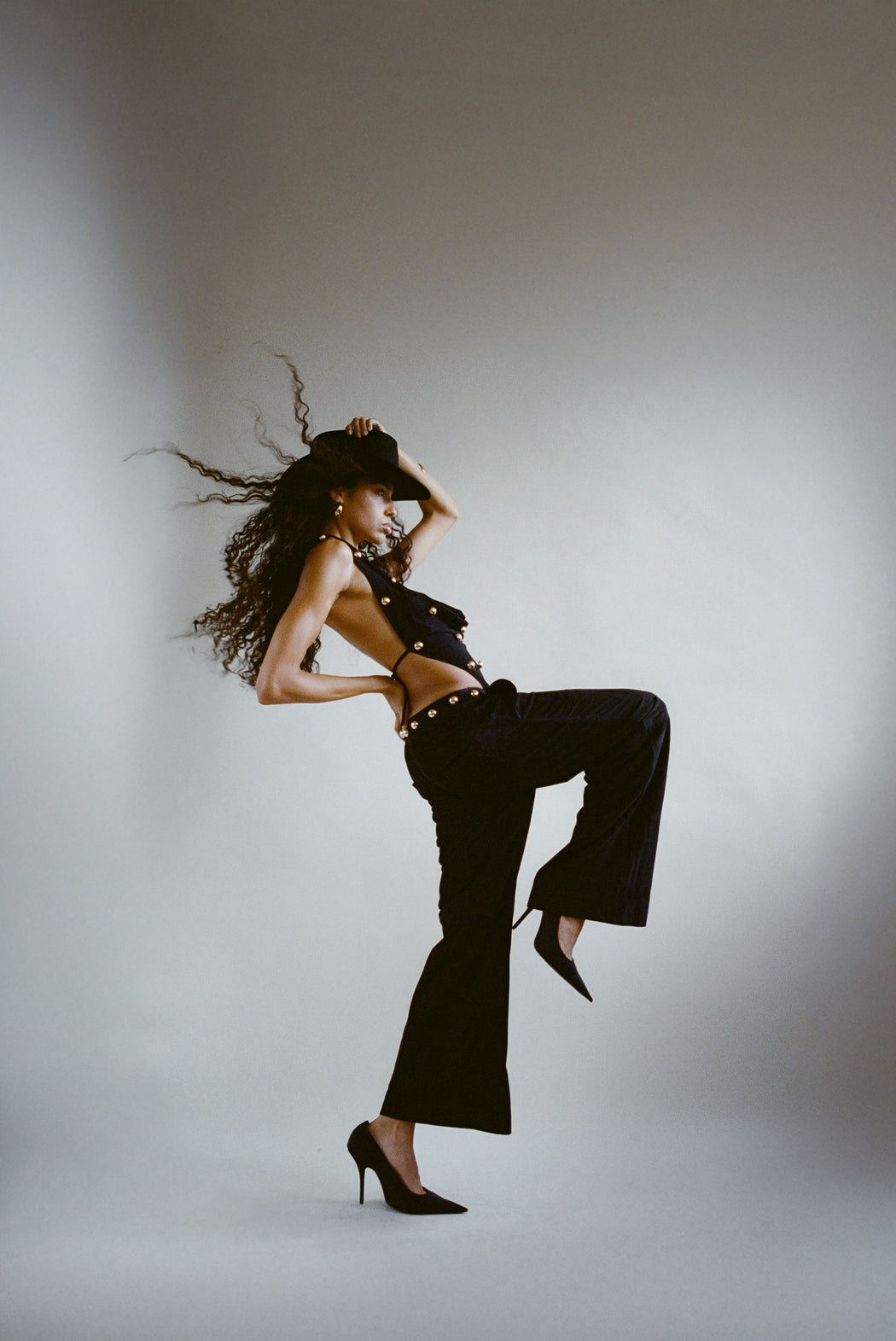 DOME STUDDED SUEDE PANTS