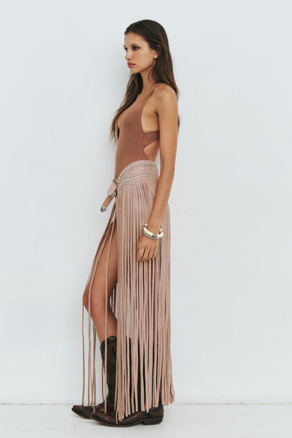 MAXI FRINGE CHAPSKIRT