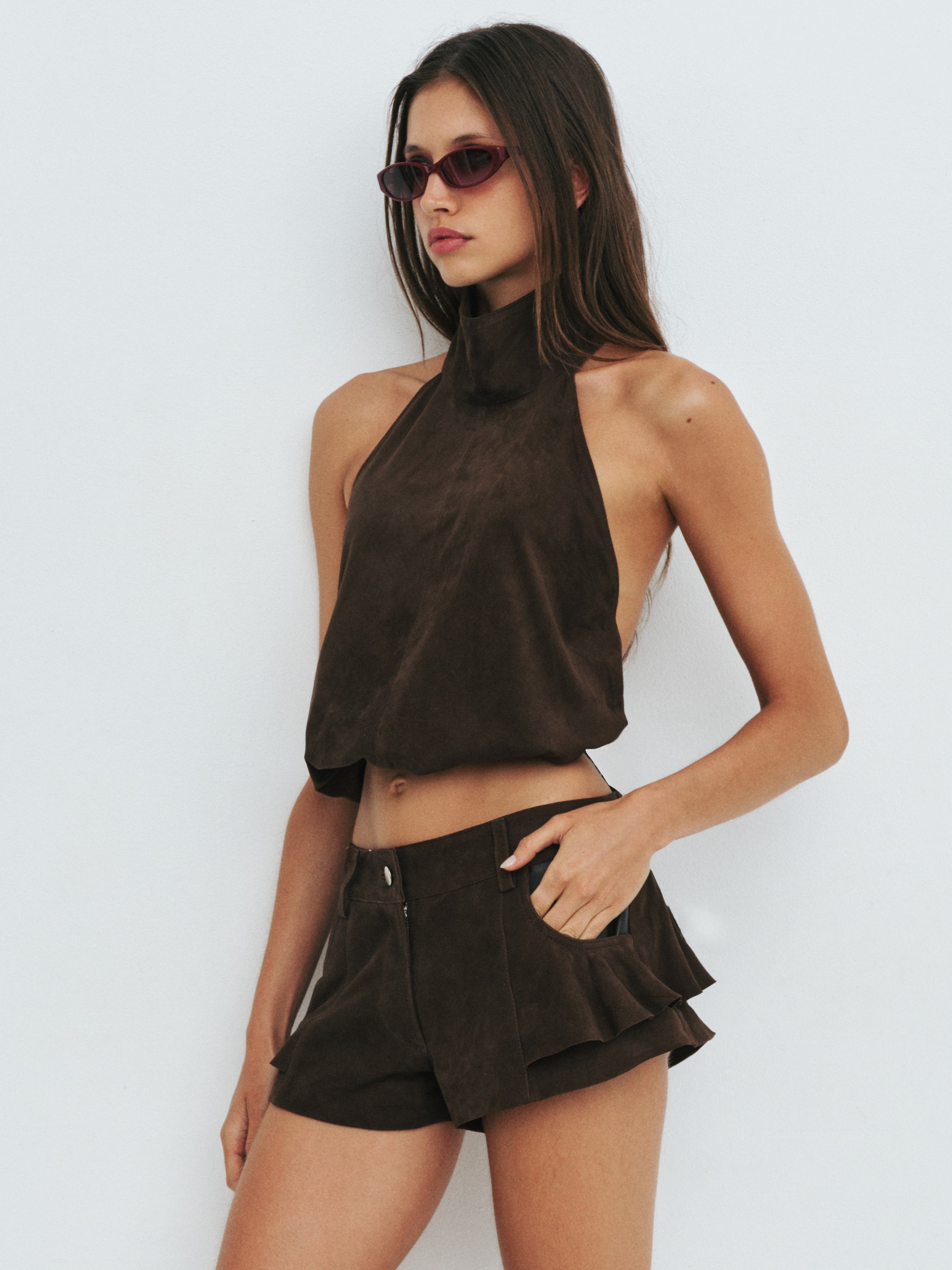 DIXIE FRILL SHORT IN CHICORY — Understated Leather