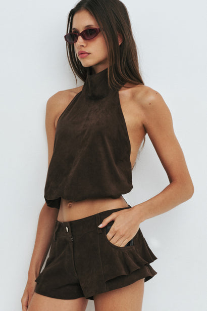 BUBBLE HALTER TOP IN CHICORY