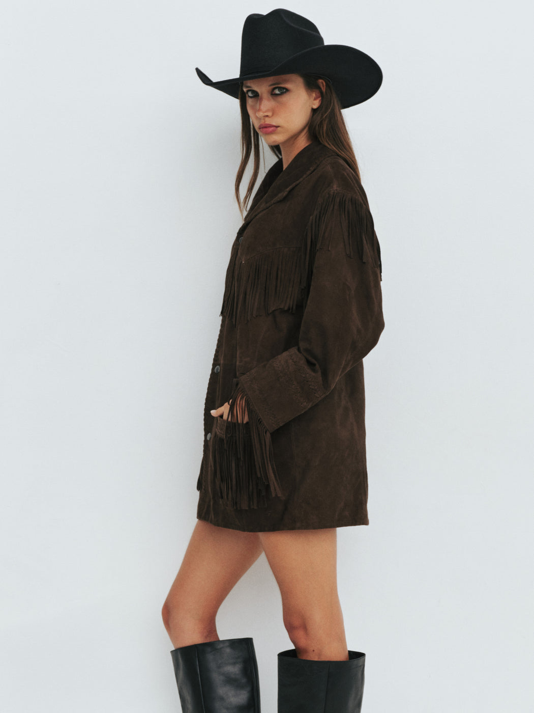 BOYFRIEND FRINGE JACKET IN CHICORY