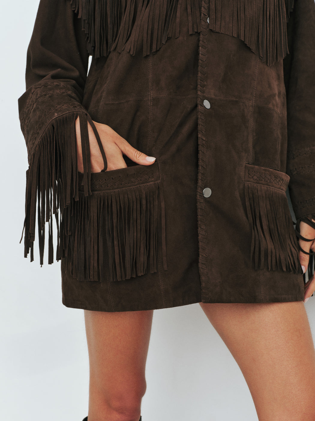 BOYFRIEND FRINGE JACKET IN CHICORY