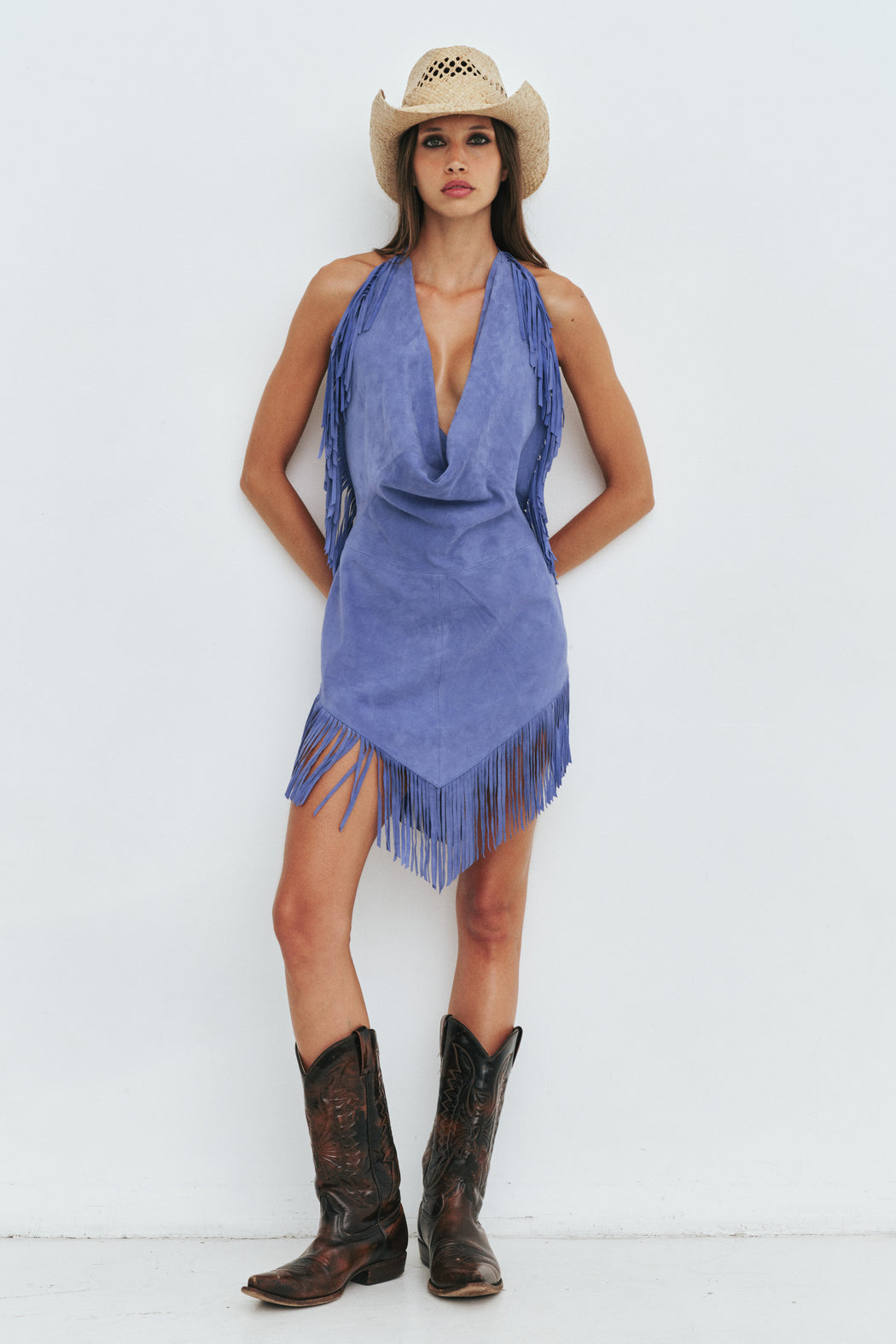 FRINGE HALTER MINI DRESS