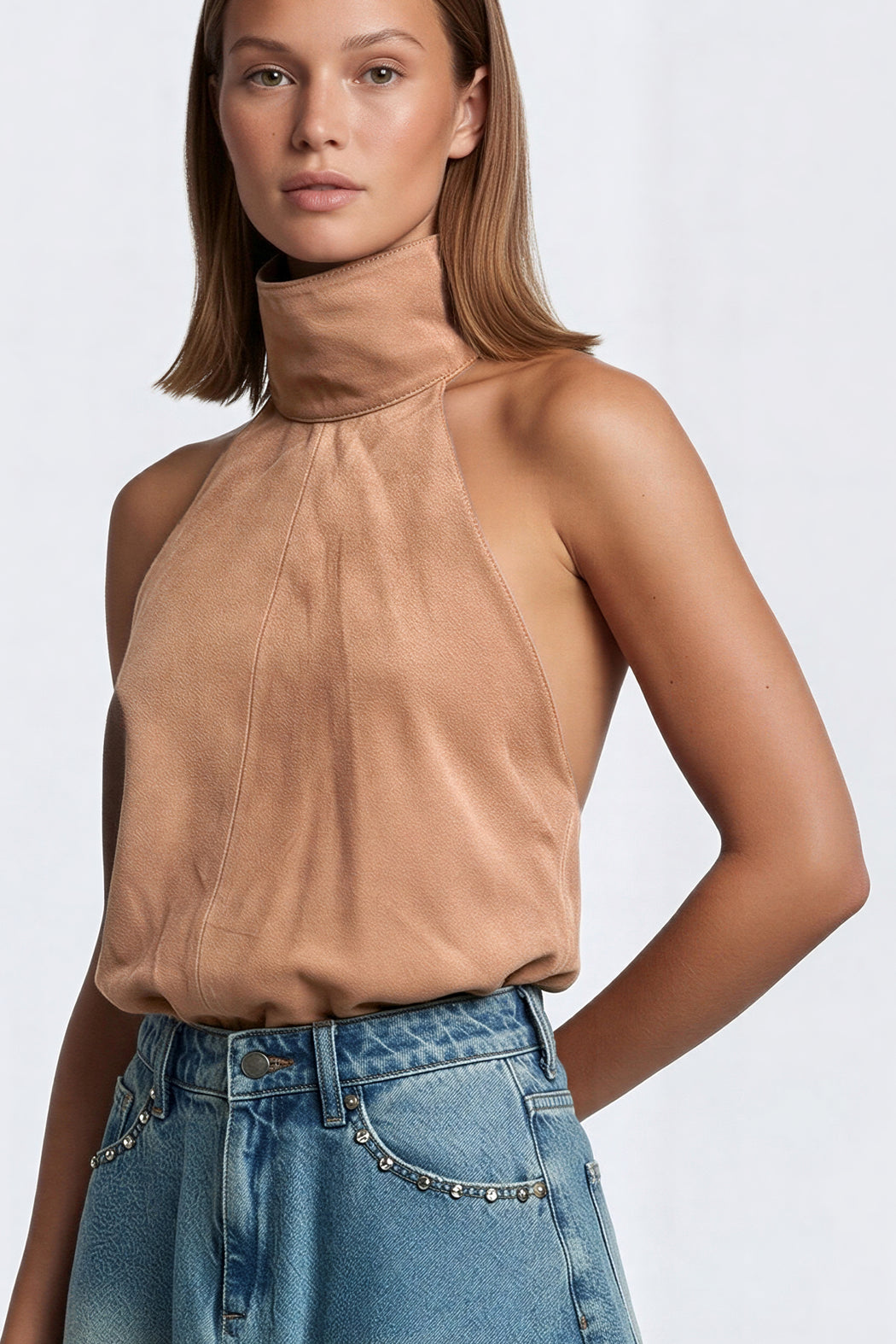 BUBBLE HALTER TOP IN DUSTY CORAL