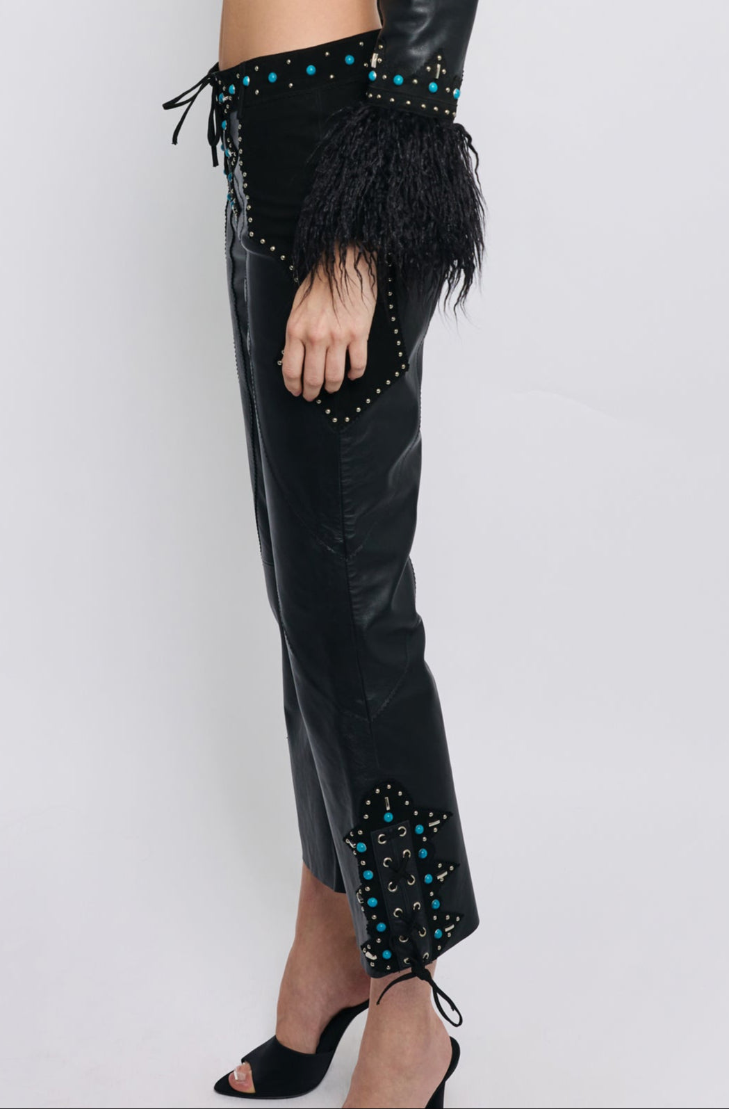 BLACK LEATHER RECORD PANT