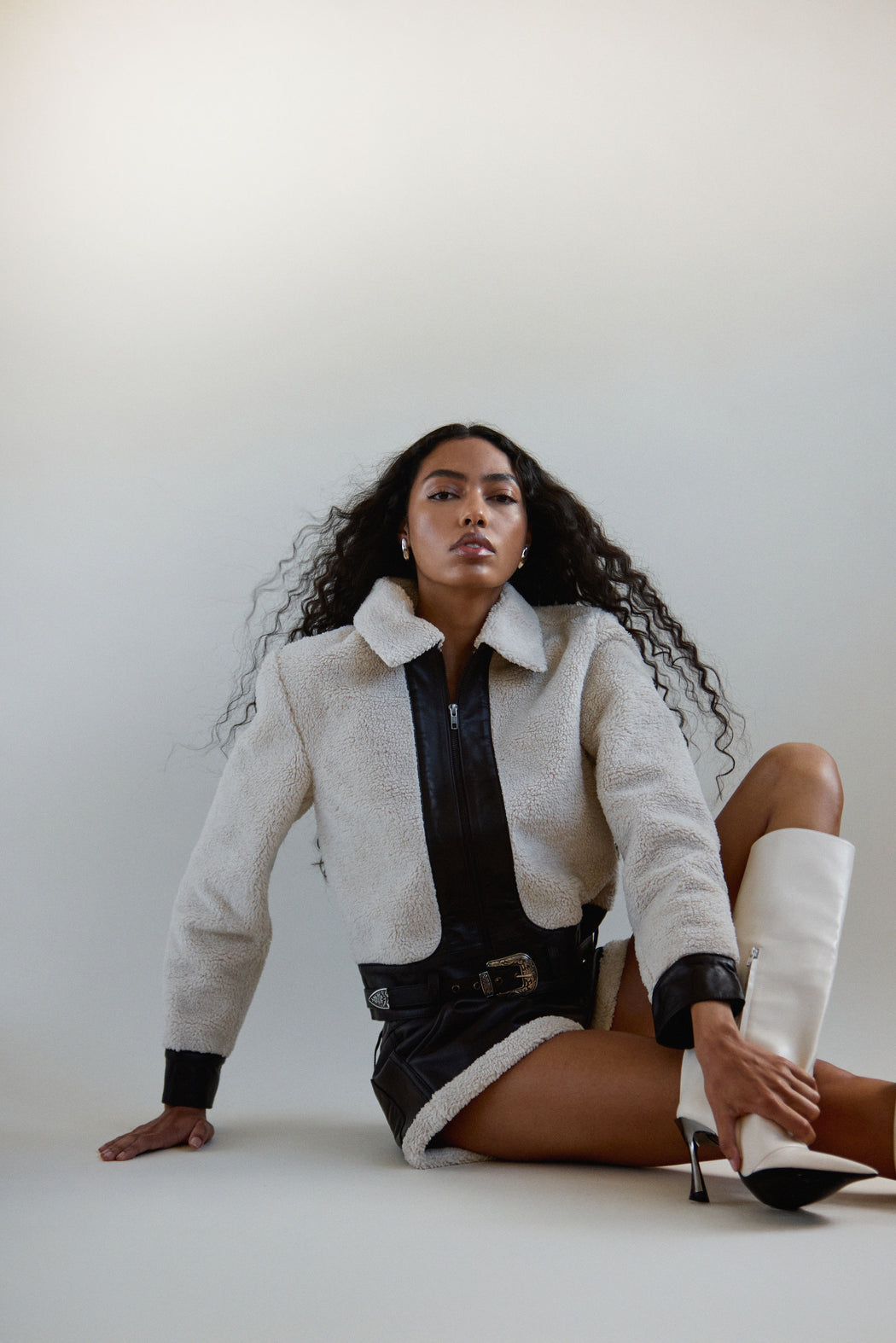 FAUX SHEARLING LEATHER JACKET