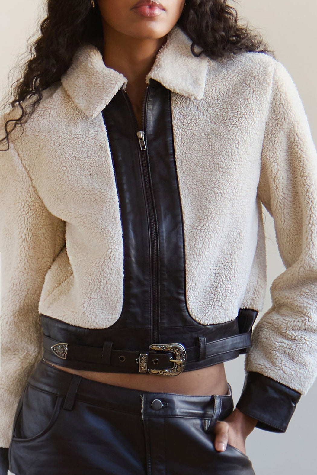 FAUX SHEARLING LEATHER JACKET