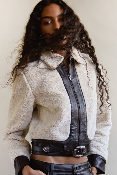 FAUX SHEARLING LEATHER JACKET