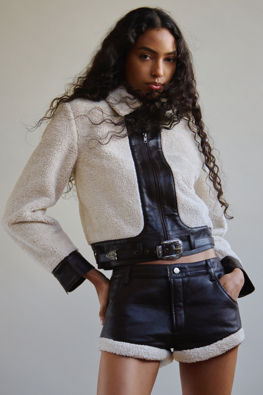 FAUX SHEARLING LEATHER SHORTS