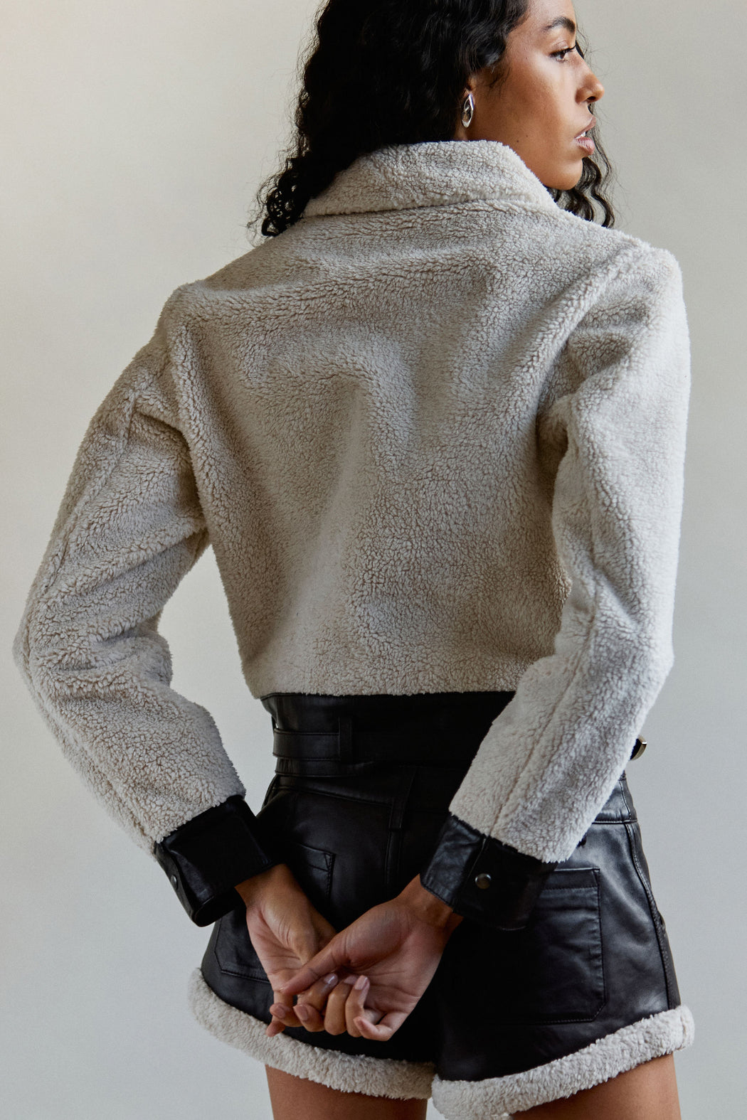 FAUX SHEARLING LEATHER JACKET