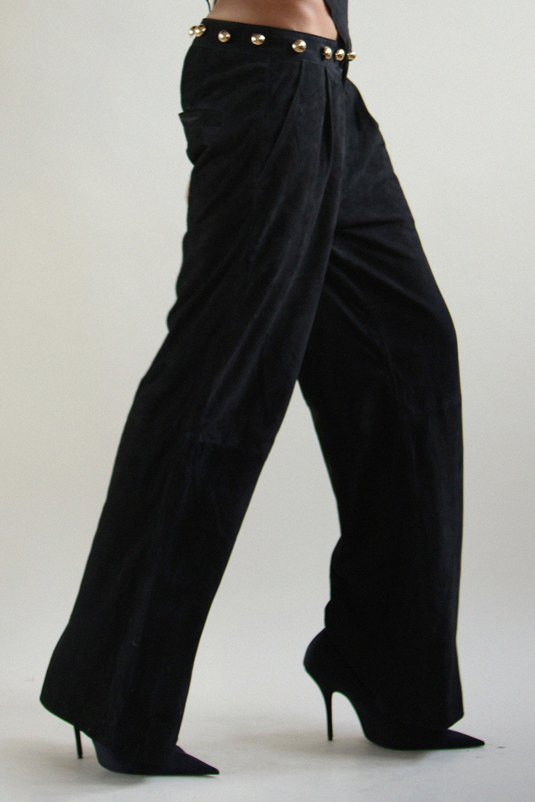 DOME STUDDED SUEDE PANTS