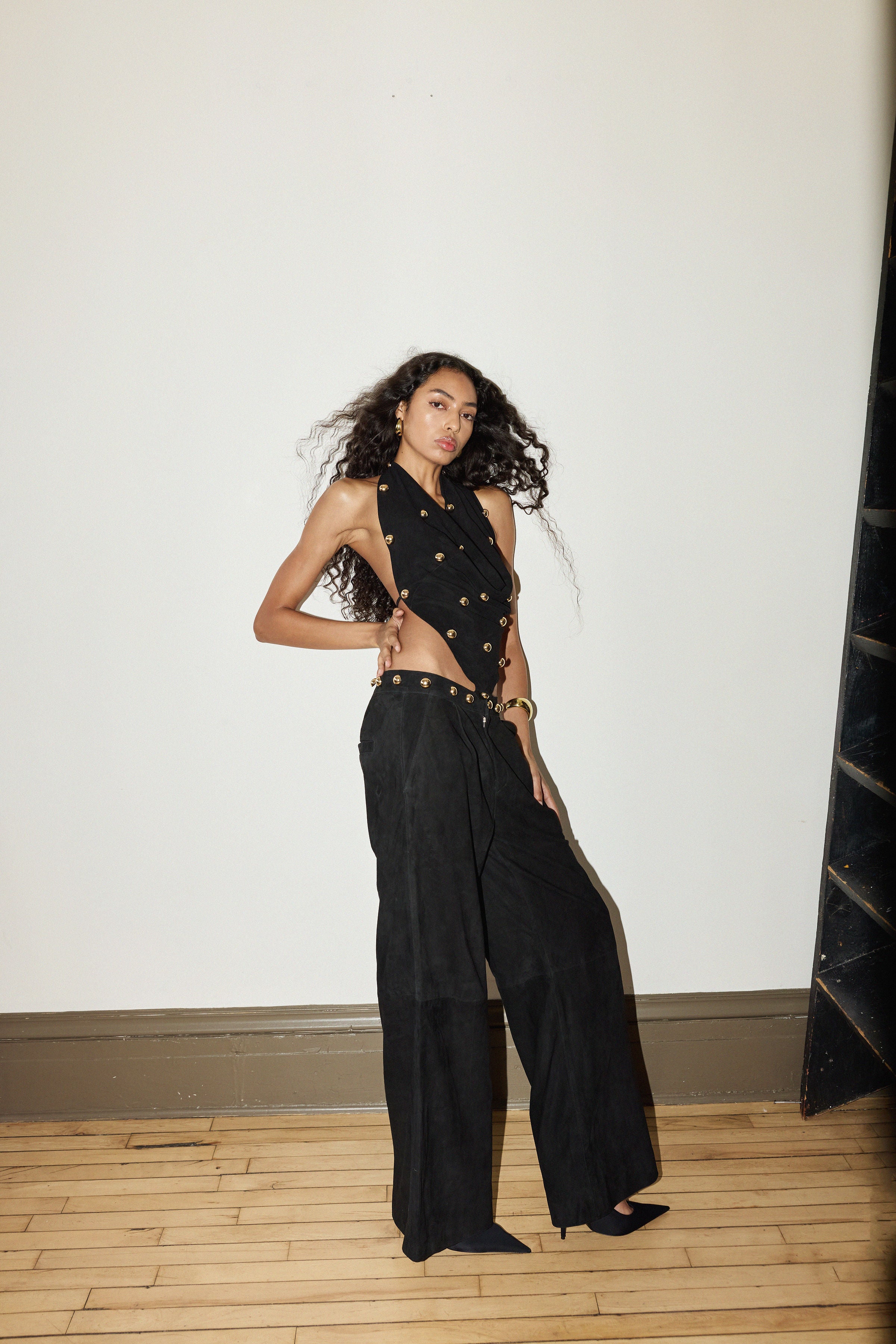 DOME STUDDED SUEDE PANTS — Understated Leather