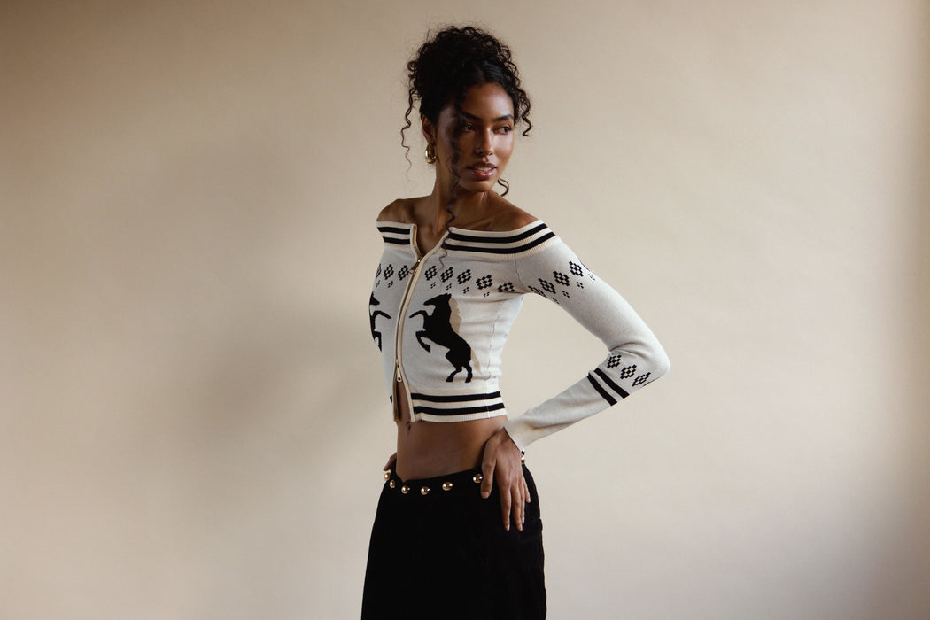 HORSE GIRL CARDIGAN IN IVORY