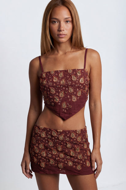 BEADED PAISLEY MINI SKIRT