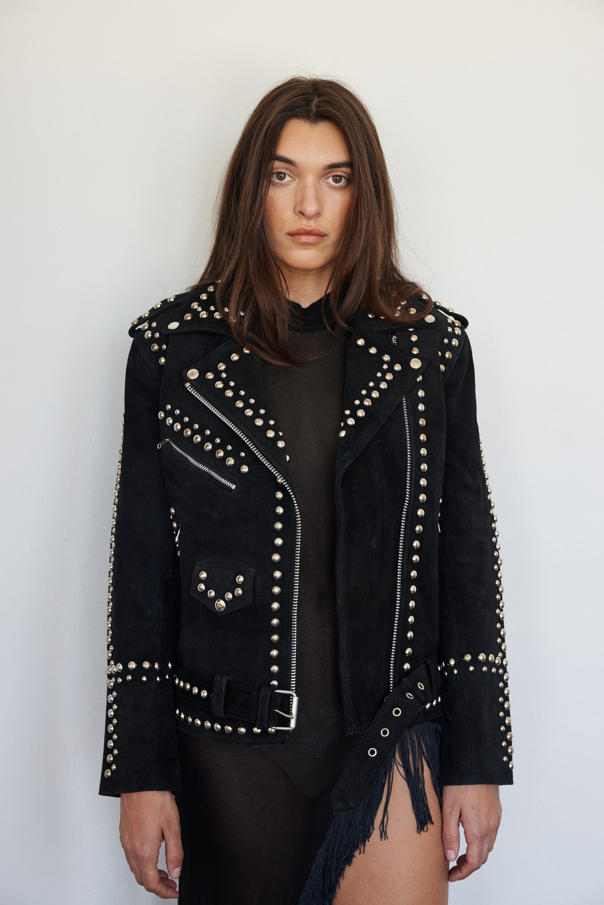Suede Dome Studded Jacket — Understated Leather