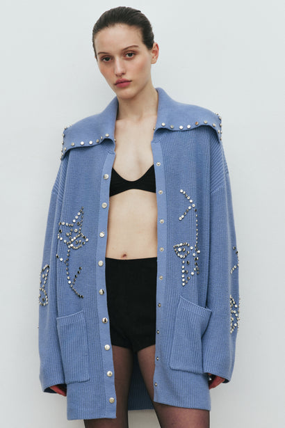 BLUE POSSIBILITIES STUDDED CARDIGAN