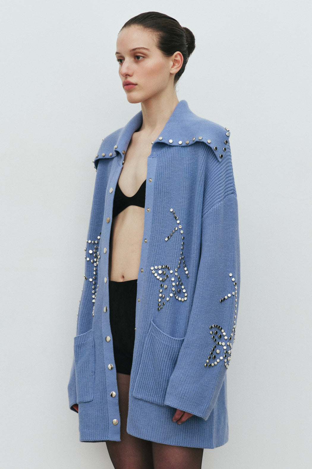 BLUE POSSIBILITIES STUDDED CARDIGAN