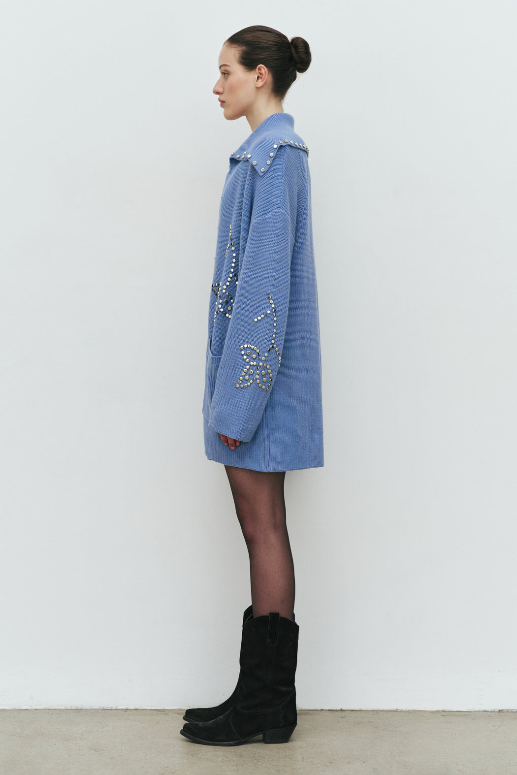 BLUE POSSIBILITIES STUDDED CARDIGAN