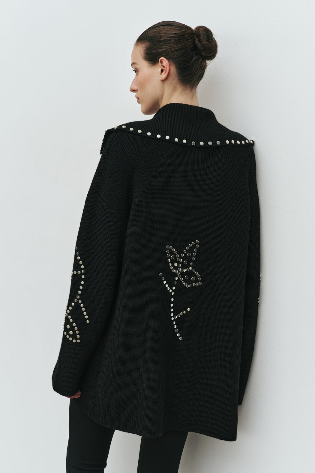 BLACK POSSIBILITIES STUDDED CARDIGAN