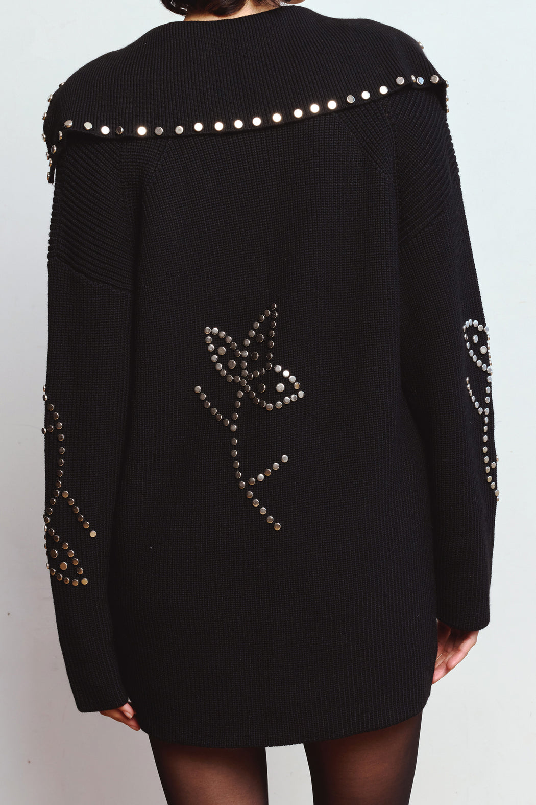 BLACK POSSIBILITIES STUDDED CARDIGAN