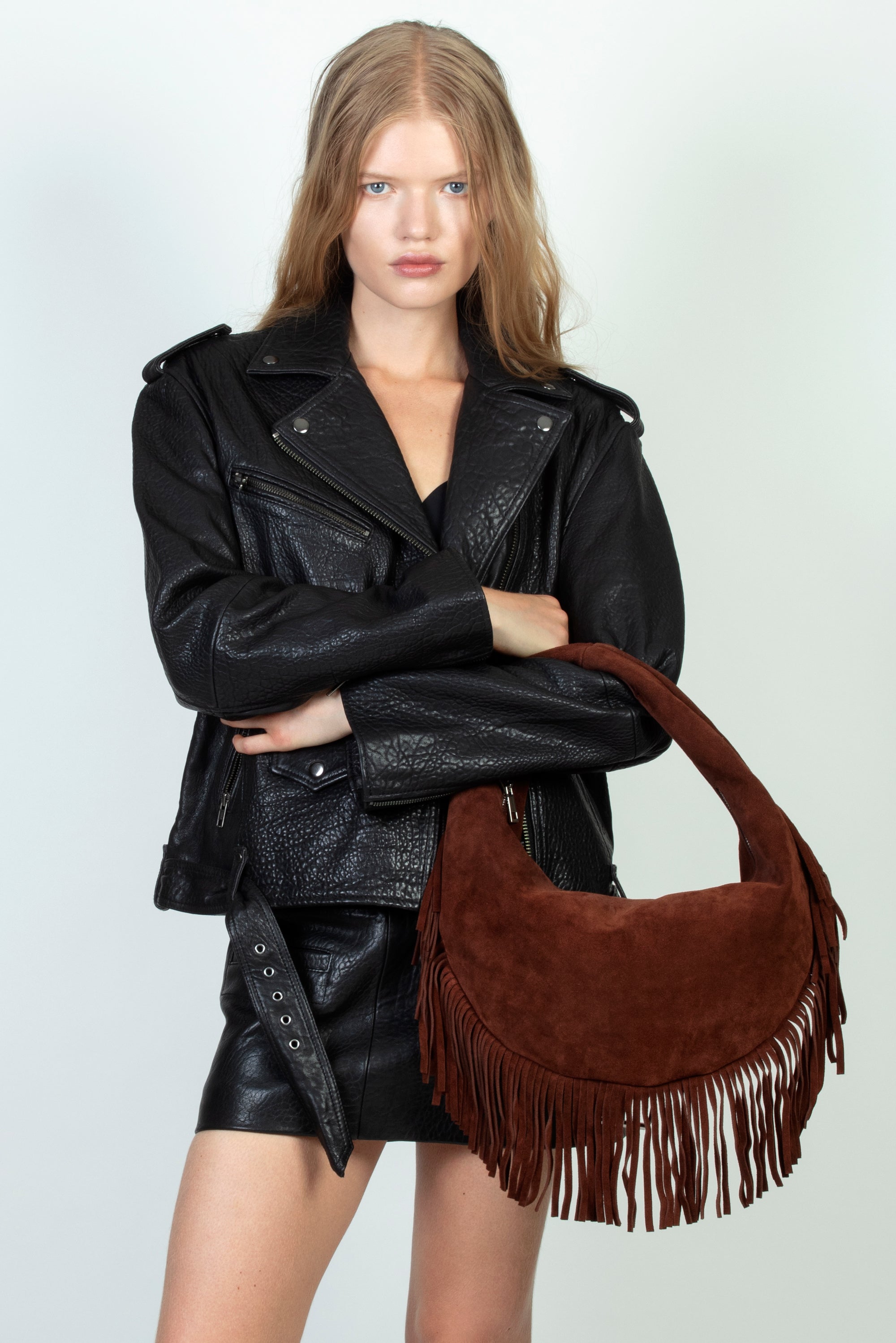 FRINGE SUEDE HOBO BAG IN TAN — Understated Leather