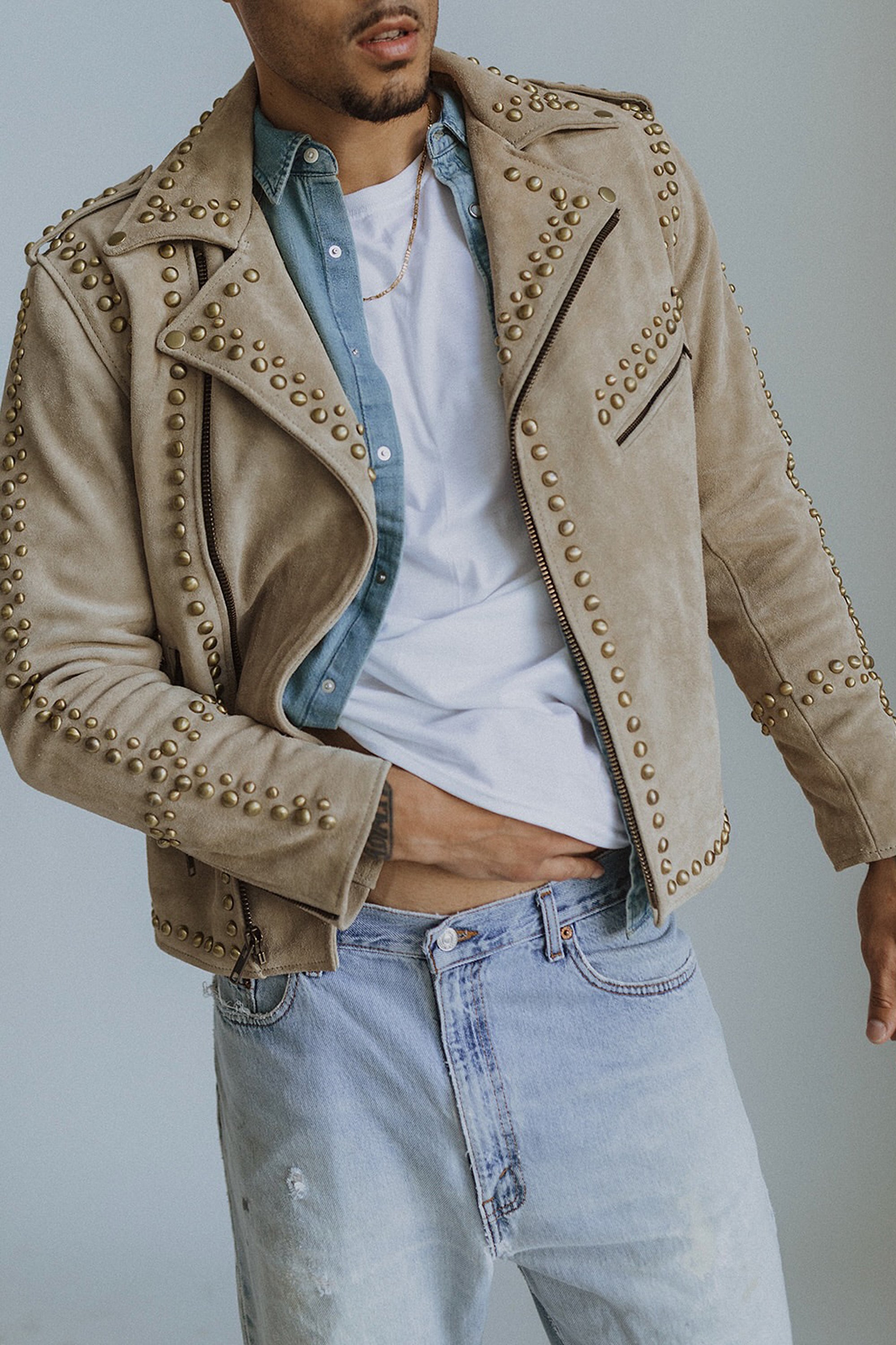 MENS DUST STUDDED SUEDE EASY RIDER — Understated Leather