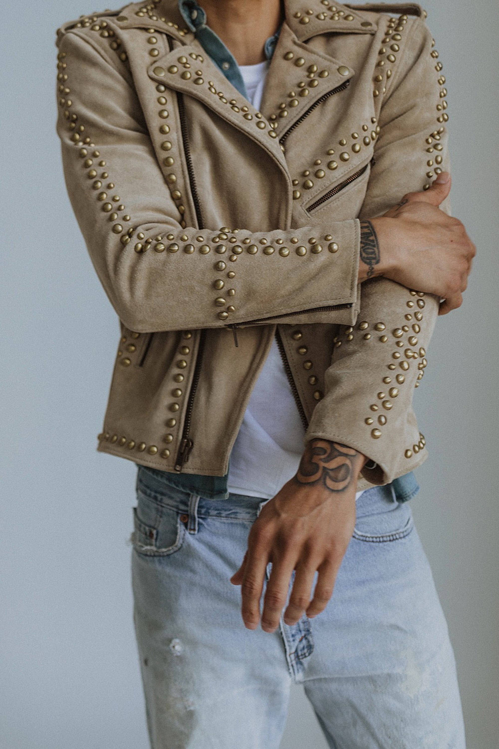 MENS DUST STUDDED SUEDE EASY RIDER — Understated Leather