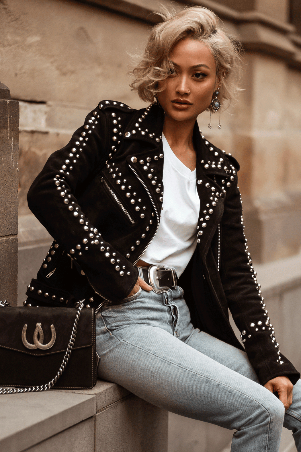 Suede Dome Studded Jacket — Understated Leather