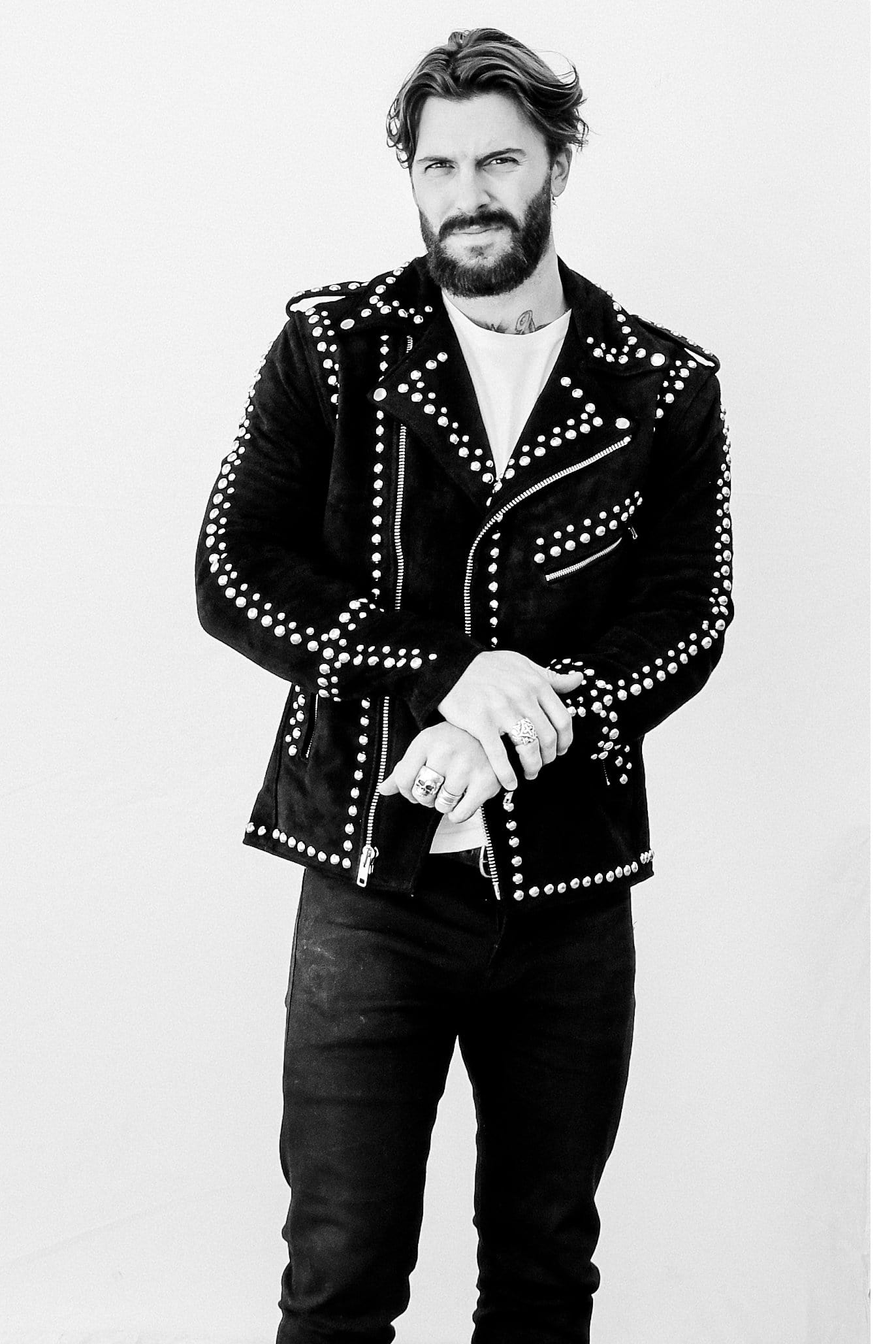 ジャケット・アウター Archive Suede Leather Long Coat Studded MENS BLACK STUDDED SUEDE EASY RIDER — Understated Leather