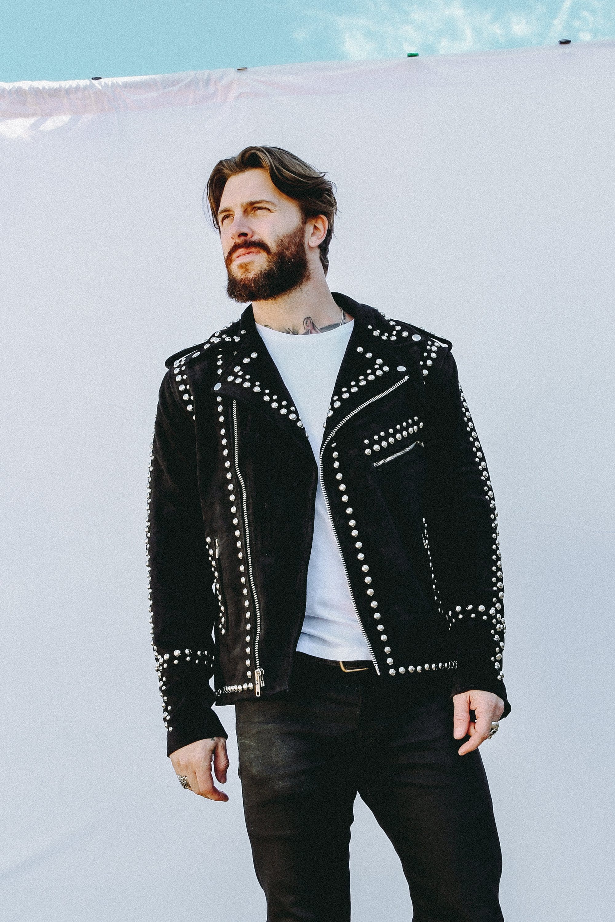 MENS BLACK STUDDED SUEDE EASY RIDER — Understated Leather