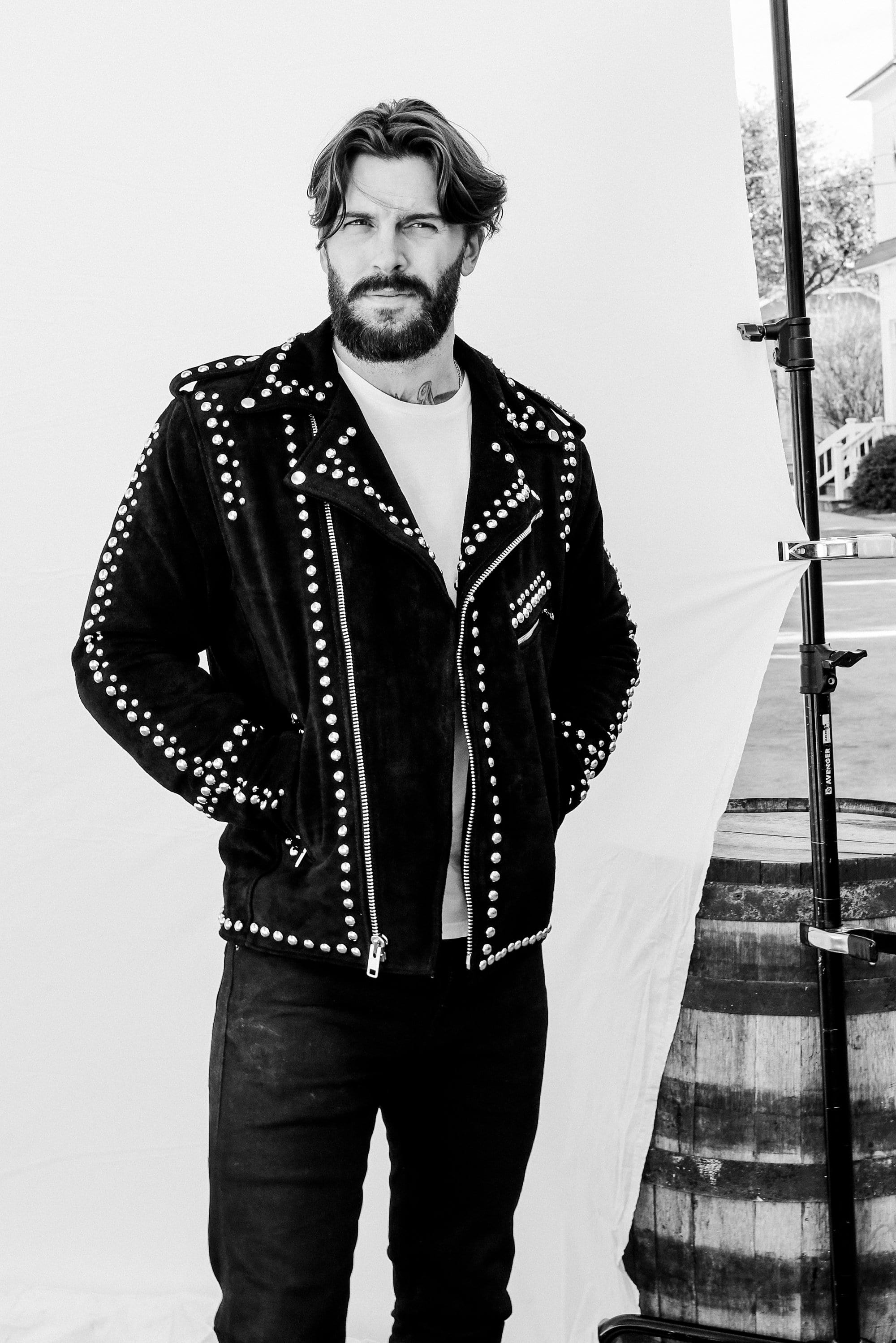 MENS BLACK STUDDED SUEDE EASY RIDER — Understated Leather